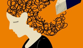 Tangled thoughts being erased from a person's mind, for an article about a VUCA world