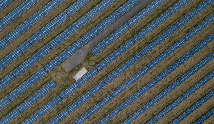 A top view of solar farm, for article on renewable energy capacity