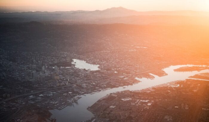 Aerial view of Oakland, for article on worker cooperative resolution