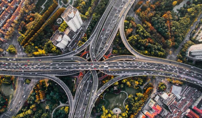 Aerial view of Shanghai traffic, for article on global EV sales