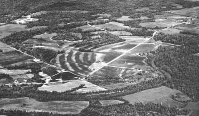 Aerial view of the Poverty Point earthworks, for article on poverty point culture