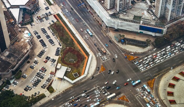 Aerial view of traffic in China