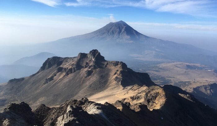 Amacuilécatl and Popocatépetl volcanoes in Mexico