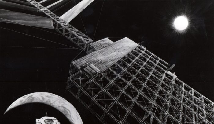 Artist's concept of a solar power satellite in place, for article on space solar power