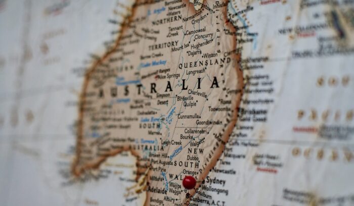 Australia on a globe, for article on Willem Janszoon first European Australia