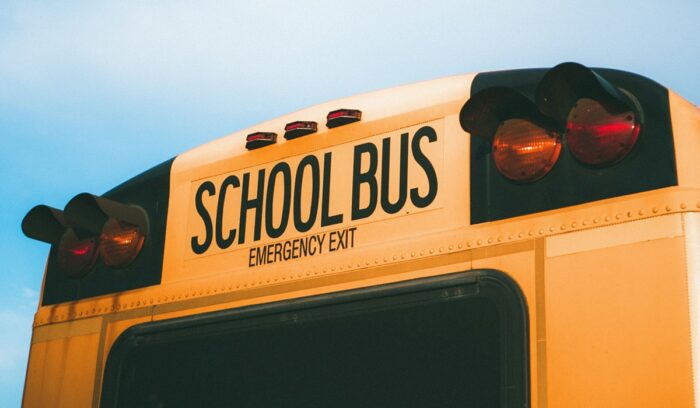 Back of a school bus, for article on electric school buses