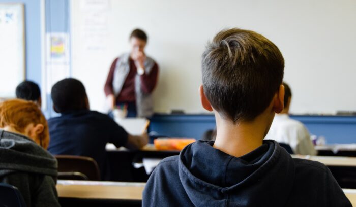 Back of students heads in classroom