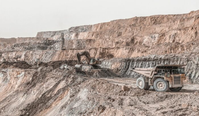 Big trucks at a copper mine