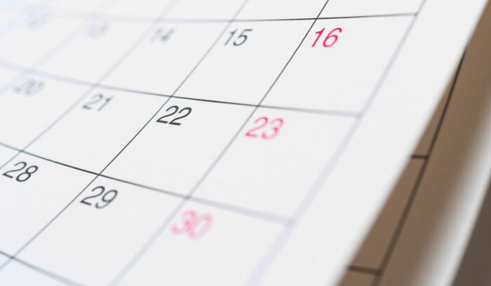 Calendar, for article on five-day workweek