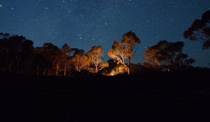 Campfire under stars