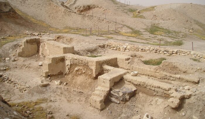 Dwelling foundations unearthed at Tell es-Sultan in Jericho, for article on early settlement Jericho