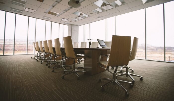 Empty boardroom, for article on women on U.K. boards