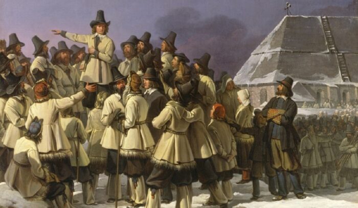 Gustav Eriksson addressing men from Dalarna in Mora. Painting by Johan Gustaf Sandberg., for article on Gustav I of Sweden
