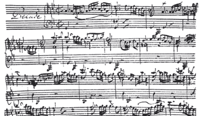 Hand-written musical notation by J. S. Bach, for article on ancient musical notation