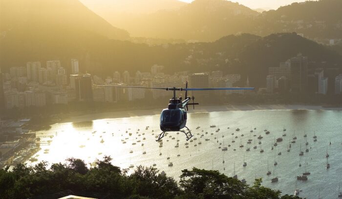 Helicopter flying, for article on sustainable aviation fuel