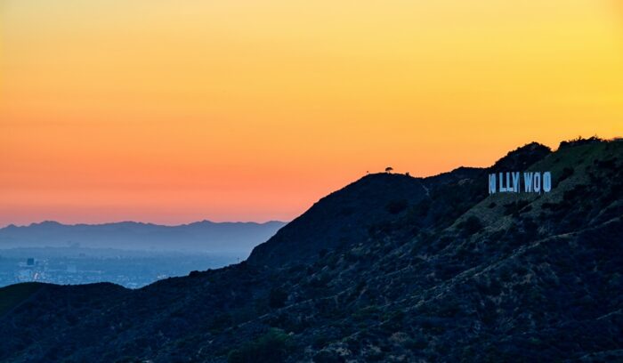 Hollywood sign at sunset