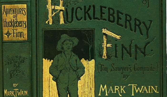 Huckleberry Finn book cover, for article on huckleberry finn
