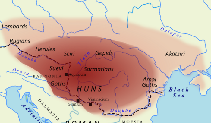 Hunnic Empire map 450 A.D.