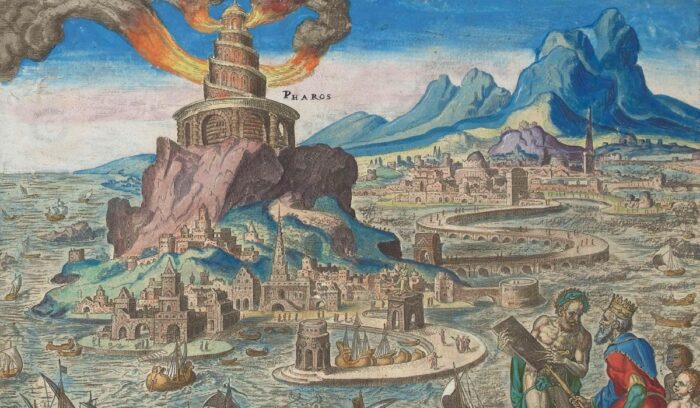 Lighthouse of Alexandria by Philip Galle; 1572, for article on Library of Alexandria