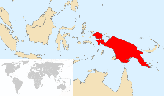 Location of the island of New Guinea, for article on first humans New Guinea