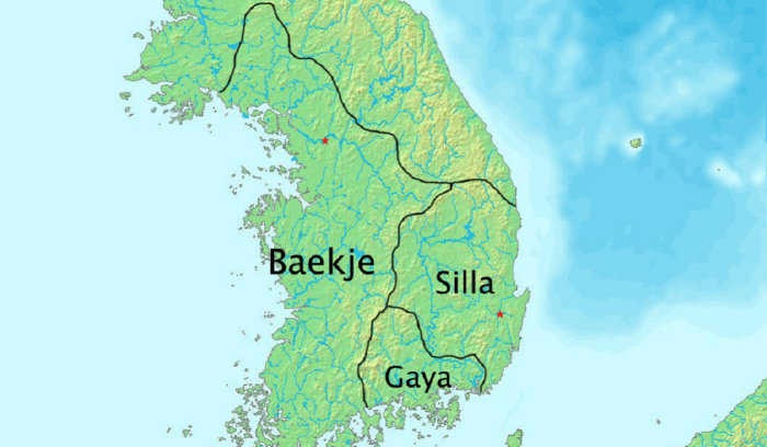 Map of Baekje Kingdom at its peak, for article on Baekje kingdom