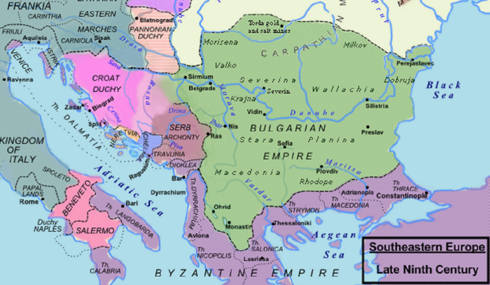 Map of First Bulgarian Empire in 850 C.E.