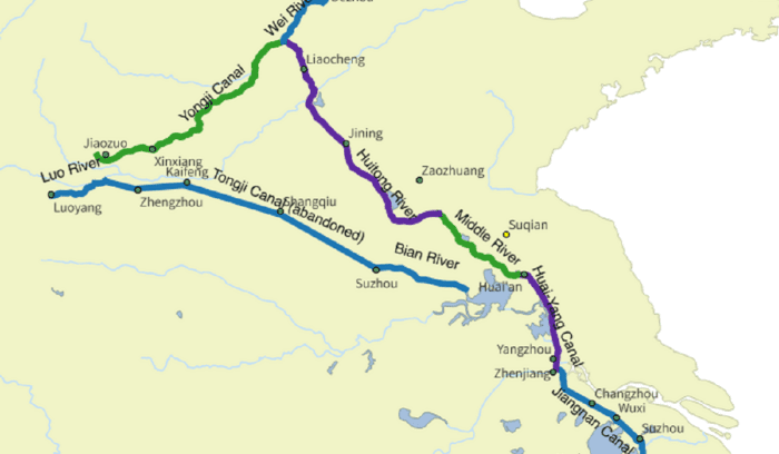 Map of Grand Canal of China, for article on Grand Canal construction