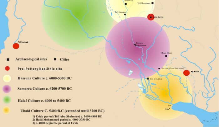 Map of Mesopotamian cultures, for article on Ubaid culture