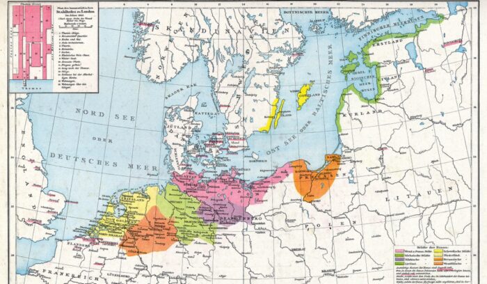 Map of Northern Europe in the 1400s, for article on Hanseatic League origins