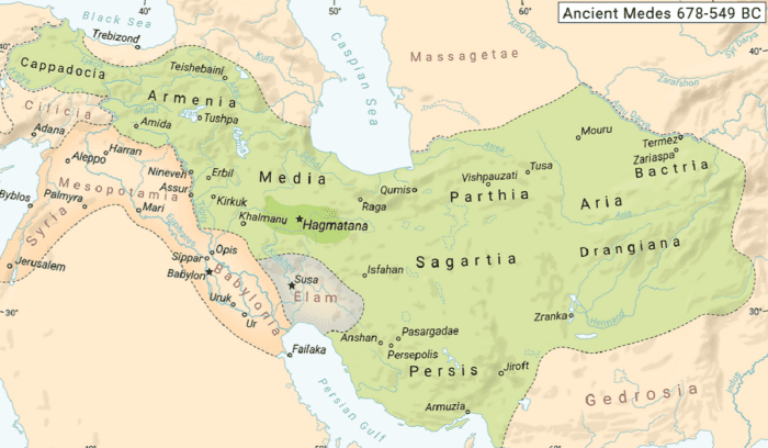 Map of the Median Empire at its greatest extent, for article on Median Kingdom