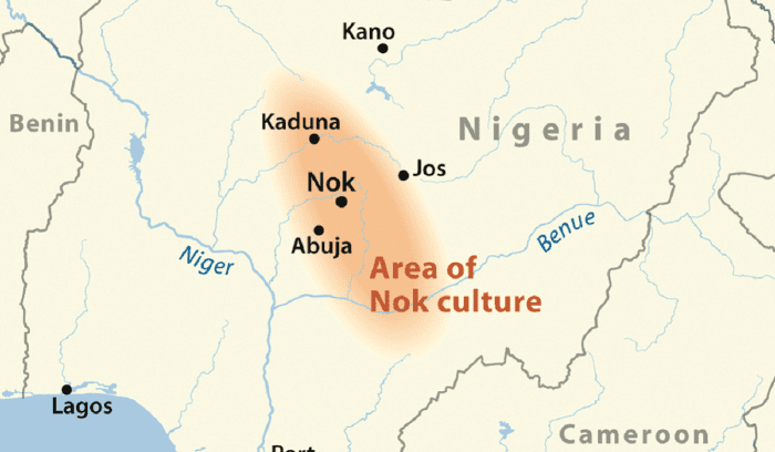 Map of the Nok culture, for article on Nok culture terracotta