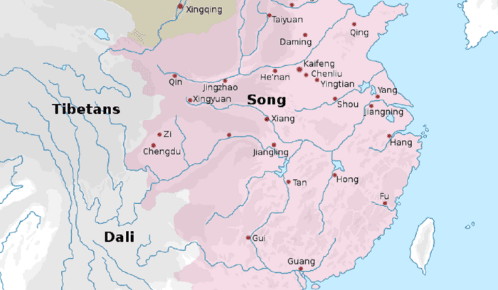 Map of the Song Dynasty at its greatest extent in 1111 C.E., for article on Song dynasty founding
