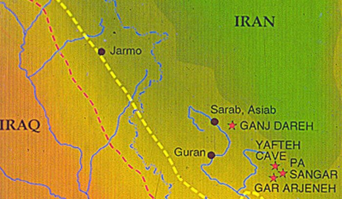 Map showing location of Ganj Dareh and other early Neolithic sites in western Zagros, for article on village farming Iran