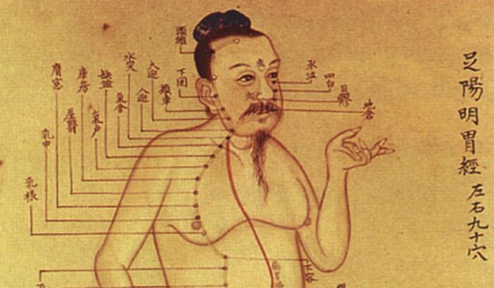 Old Chinese medical chart on acupuncture meridians, for article on traditional Chinese medicine