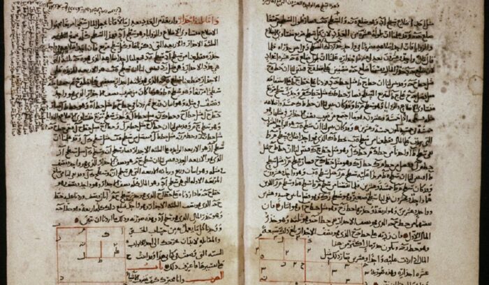 Pages of The Compendious Book on Calculation by Completion and Balancing, for article on al-khwarizmi's algebra
