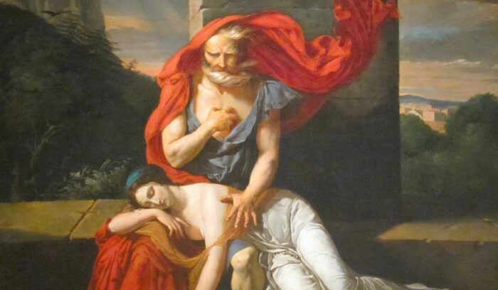 Painting of Oedipus at Colonus, for article on Sophocles' tragedies