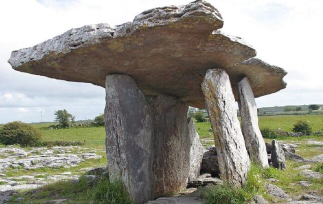 Poulnabrone dolmen is an example of a portal tomb in the west of Ireland, for article on Irish megalithic tombs