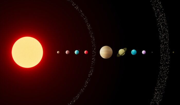 Picture of Sun and planets, for article on Kepler's laws of planetary motion