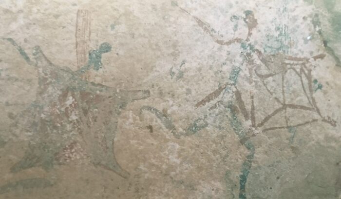 San rock art depicting a shield-carrying Bantu warrior, for article on Bantu expansion