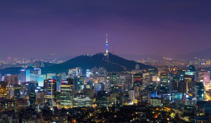 Seoul at night, for article on South Korea same-sex health insurance