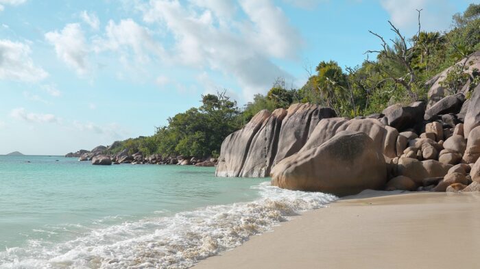 Seychelles beach, for article on Austronesian seafarers