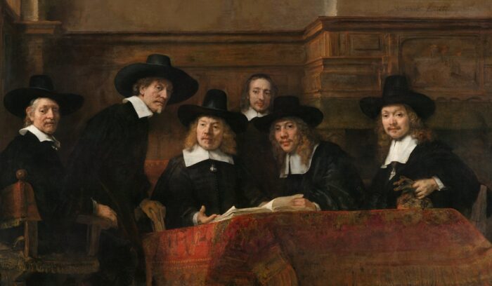 The Syndics of the Drapers' Guild painting by Rembrandt, for article on merchant guilds
