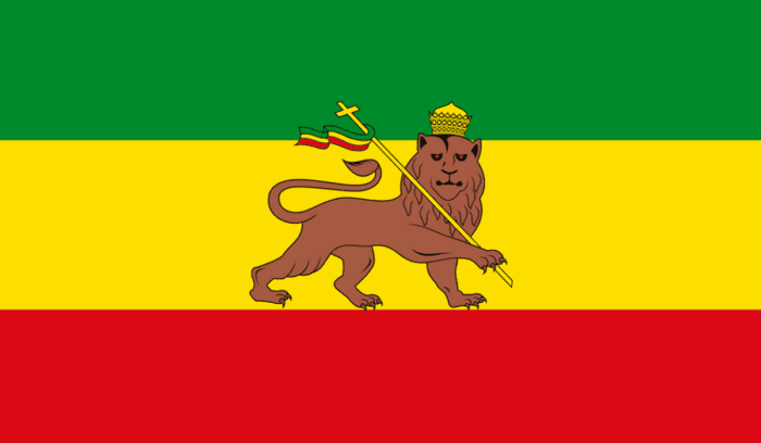 The flag of the Ethiopian Royal Standard, for article on Rastafari movement
