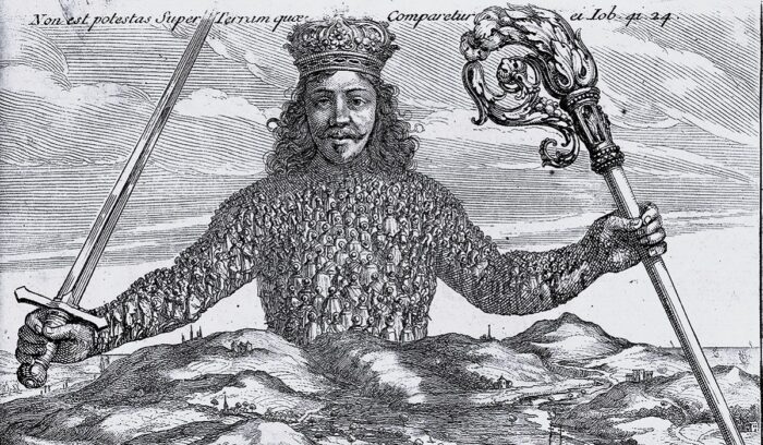 The frontispiece of the book Leviathan by Thomas Hobbes; engraving by Abraham Bosse, for article on leviathan hobbes