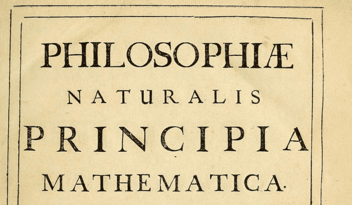Title page of the first edition. PHILOSOPHIÆ NATURALIS PRINCIPIA MATHEMATICA by Isaac Newton, for article on Newton's Principia