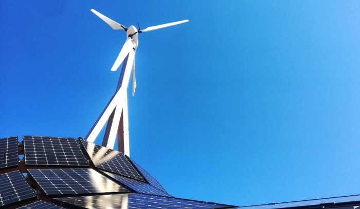 Wind turbine and solar panels