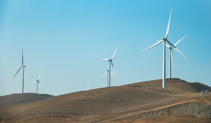 Wind turbines on dry hill