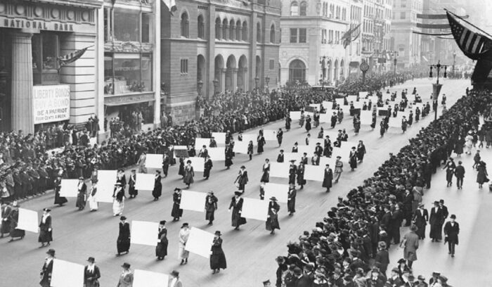 Women's suffragists parade in New York City in 1917|Women's suffragists parade in New York City in 1917, for article on women's suffrage