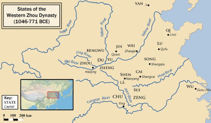 Zhou Dynasty map, for article on Zhou dynasty founding