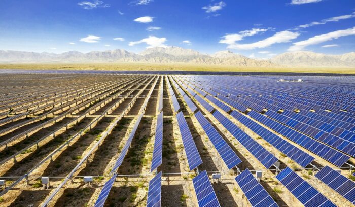 Aerial photography of solar photovoltaic power plants in sunny weather, for article on Khavda Renewable Energy Park